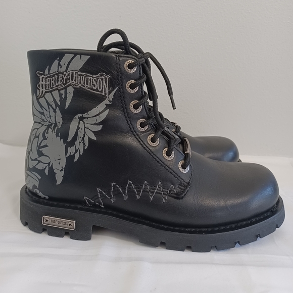 HARLEY DAVIDSON men's  motorcycle boots black leather lace-up Sz7.5 - Picture 5 of 11